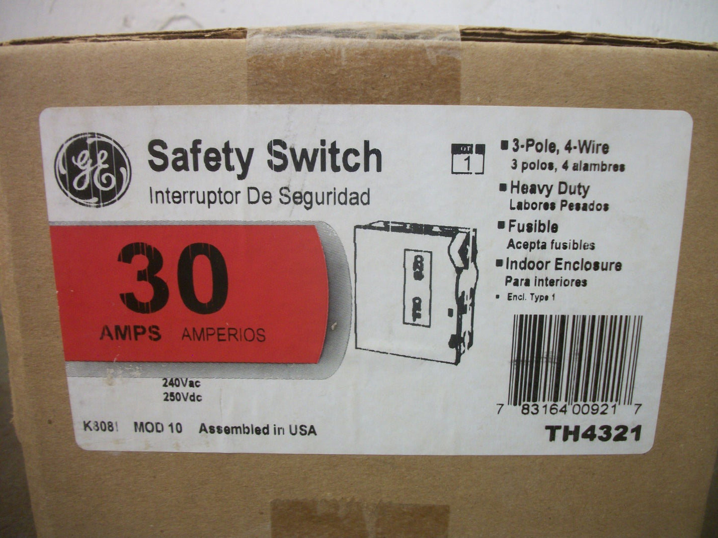 GE DISCONNECT TYPE 1 TH4321 30AMP 240VOLT 3POLE FUSIBLE NIB