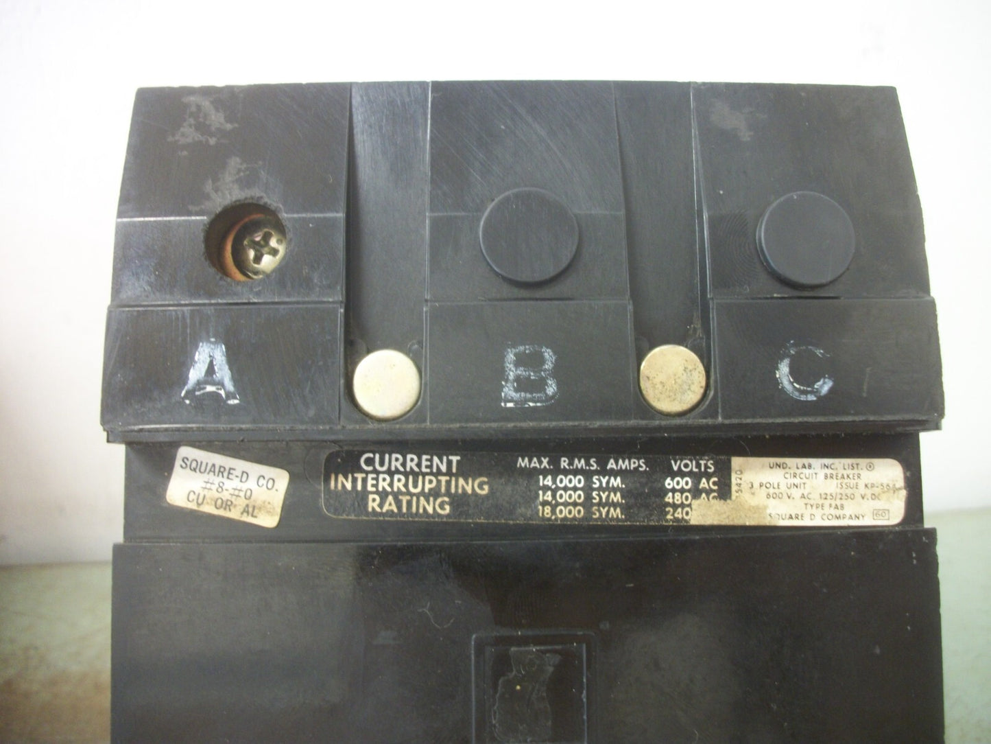 SQUARE D I-LINE FAB CIRCUIT BREAKER FAB36100 100AMP 600VOLT 3POLE BLACK