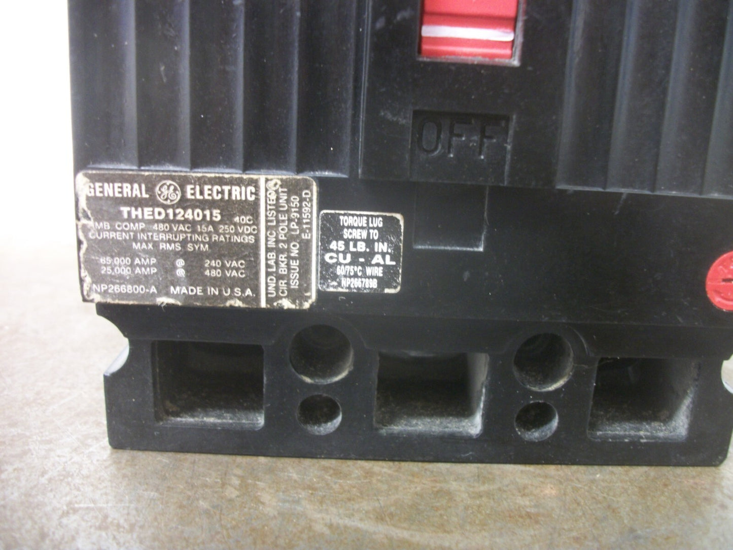 GE THED CIRCUIT BREAKER THED124015 15AMP 480VOLT 2POLE BLACK