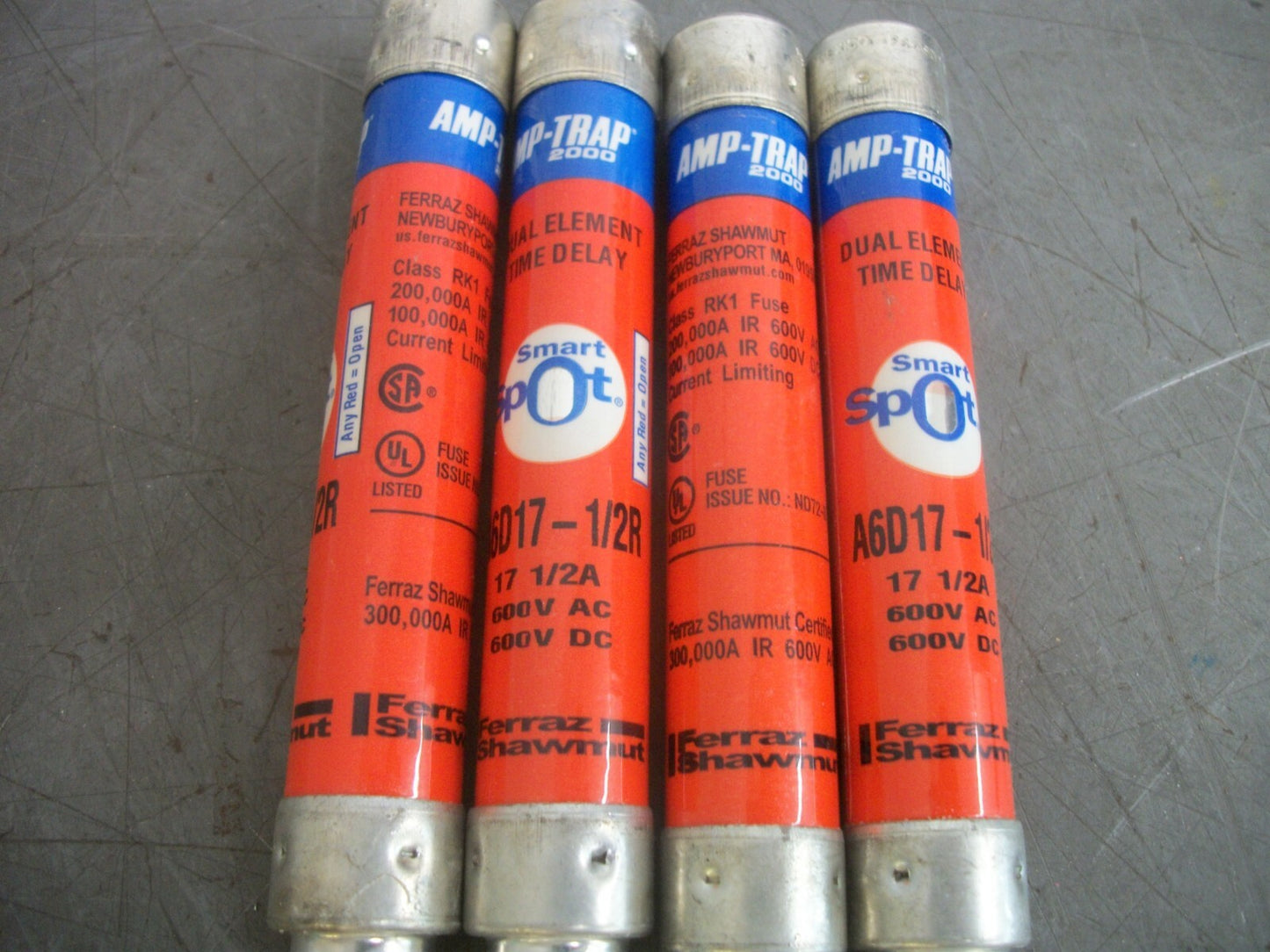 FERRAZ-SHAWMUT LOT OF 4 SMART SPOT FUSES A6D17-1/2R 17-1/2AMP 600VOLT NOB