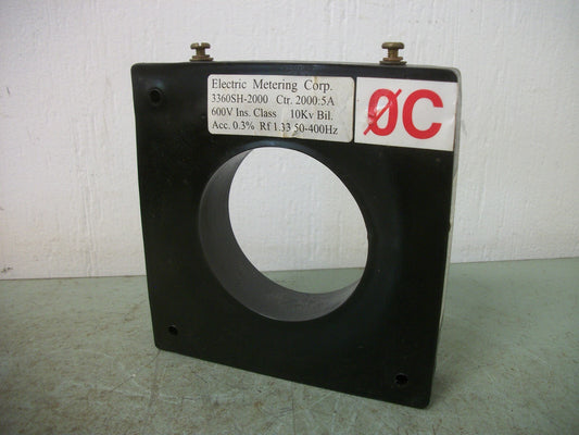 ELECTRIC METERING CORP 2000:5 RATIO CURRENT TRANSFORMER 3360SH-2000 NOB