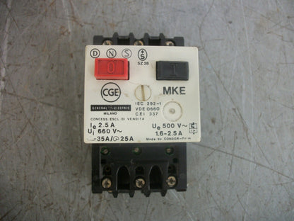 GE MKE MOTOR PROTECTOR CIRCUIT BREAKER VDE-0660 1.6-2.5AMP 500VOLT