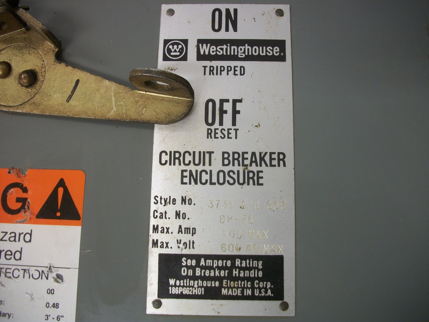 WESTINGHOUSE 373D128G03 CIRCUIT BREAKER BUS PLUG BPFB 100AMP 600VOLT