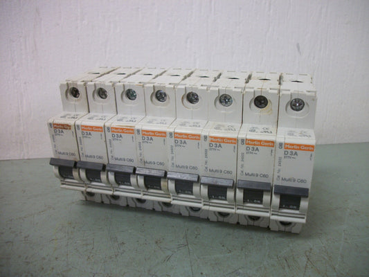 MERLIN GERIN LOT OF 8 MULTI 9 C60 CIRCUIT BREAKERS MG24502 3AMP 277VOLT 1POLE