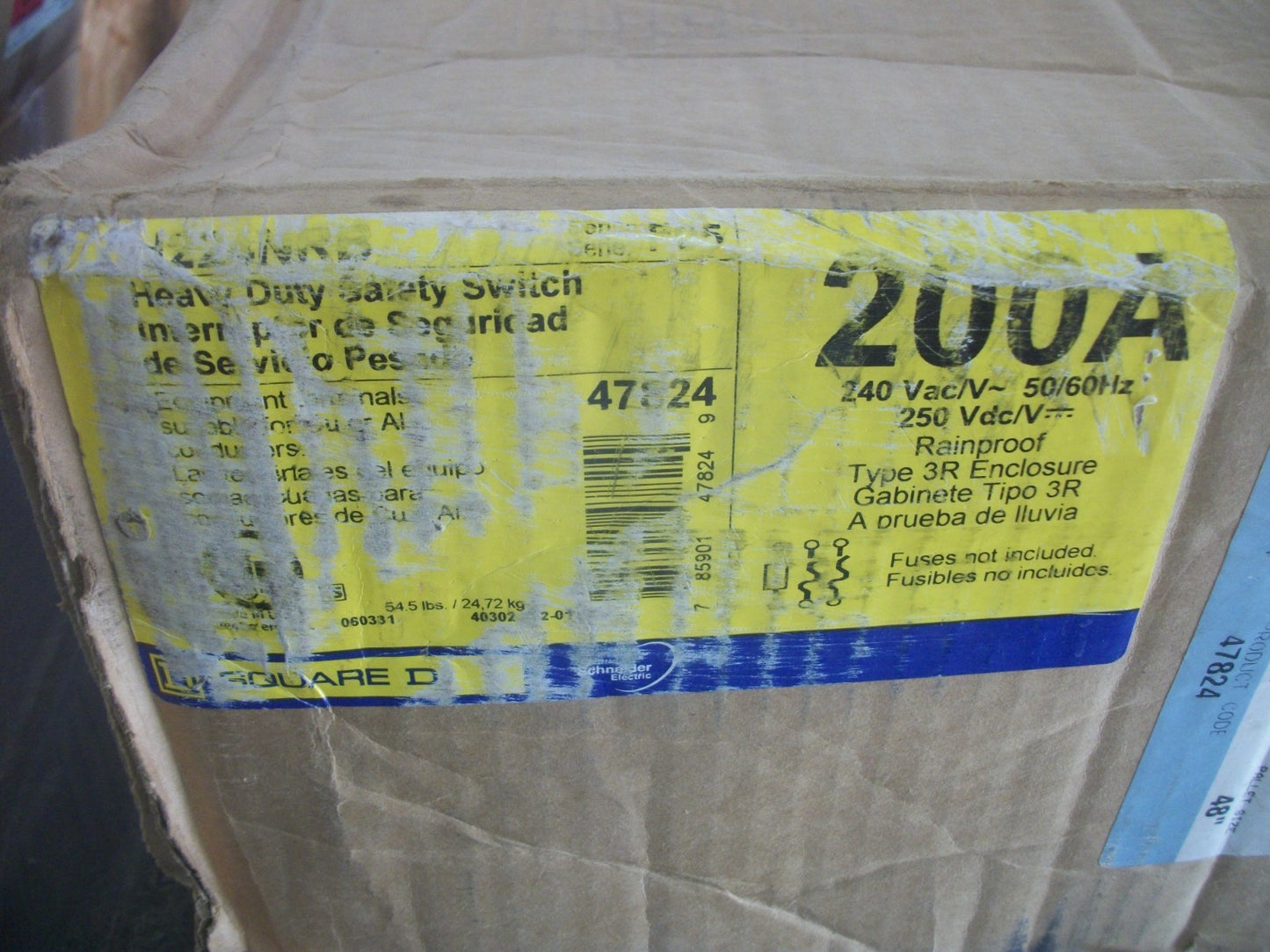 SQUARE D DISCONNECT TYPE 3R H224NRB 200AMP 240VOLT 2POLE FUSIBLE NIB