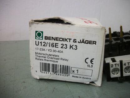 BENEDIKT & JAGER THERMAL OVERLOAD RELAY U12/16E 23 K3 17-23AMP NIB