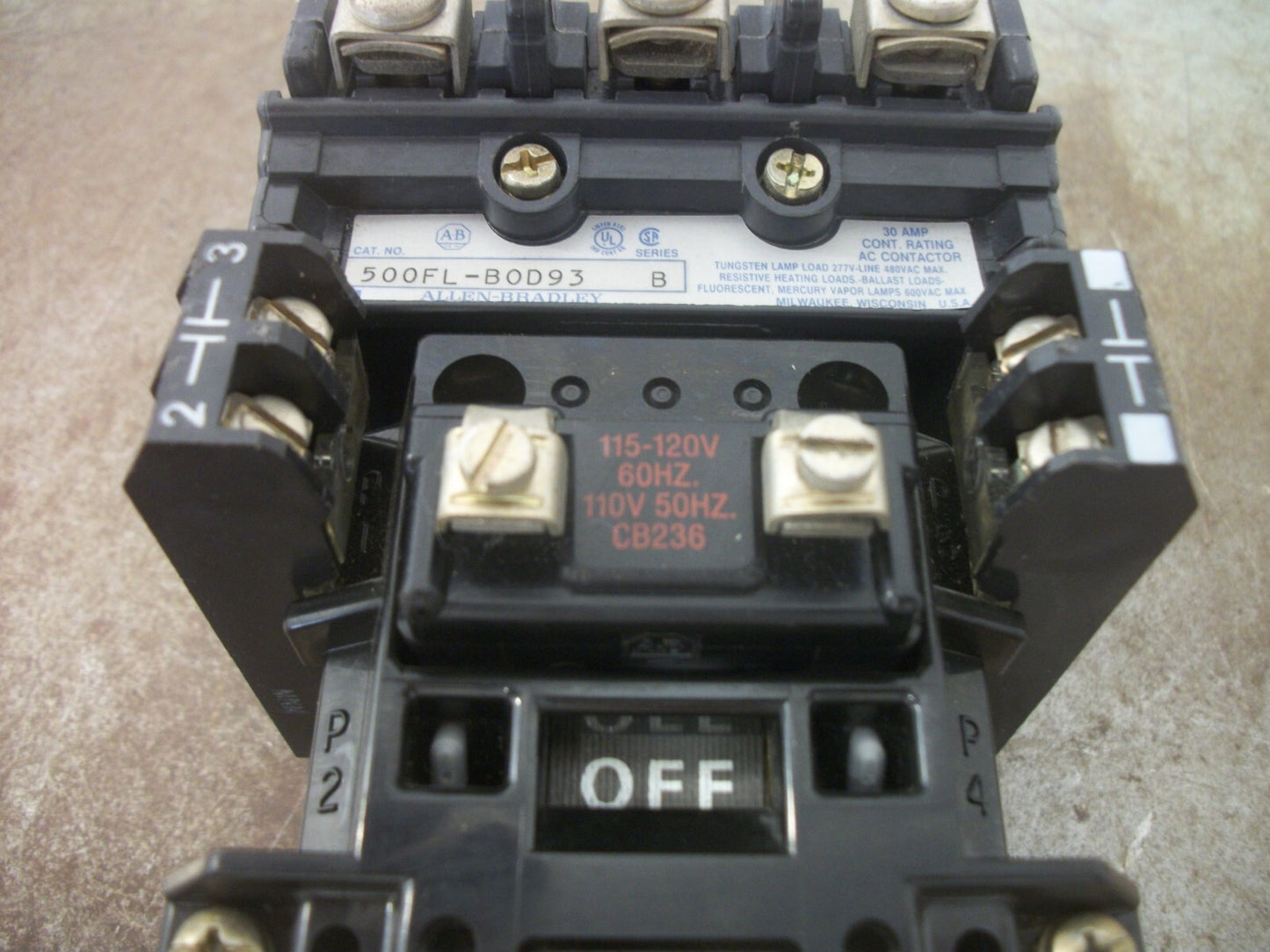 ALLEN-BRADLEY 30AMP 3POLE LIGHTING CONTACTOR 500FL-BOD93 120VCOIL