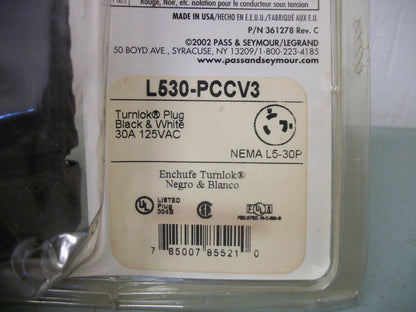 PASS & SEYMOUR TURNLOK PLUG 30AMP 125VOLT 3POLE 4WIRE NEW