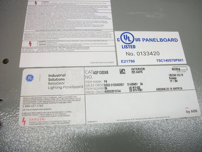GE RELIAGEAR PANELBOARD INTERIOR AQF1302AB 225A 120/240V 1PH 200A MAIN NIB