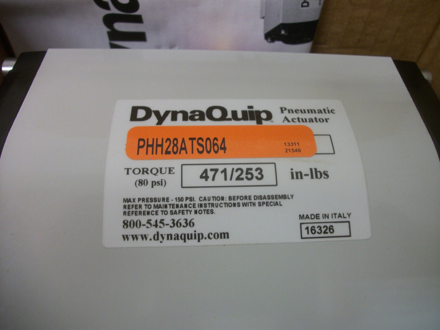 DYNAQUIP 2" PNEUMATIC ACTUATOR PHH28ATS064 471/253IN-LBS 150PSI NIB