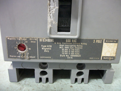 WESTINGHOUSE HFB CIRCUIT BREAKER HFB3480ML 50AMP 600VOLT 3POLE CHIPPED