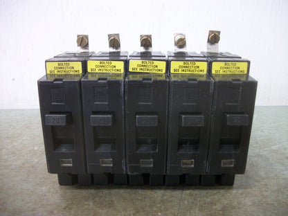 SQUARE D LOT OF 5 EHB CIRCUIT BREAKERS EHB14020 20AMP 480VOLT 1POLE