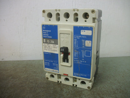 WESTINGHOUSE FD CIRCUIT BREAKER FD3020 20AMP 600VOLT 3POLE BLUE NOB