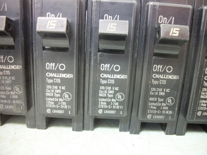 CHALLENGER LOT OF 8 TYPE C CIRCUIT BREAKERS C115 15AMP 240VOLT 1POLE