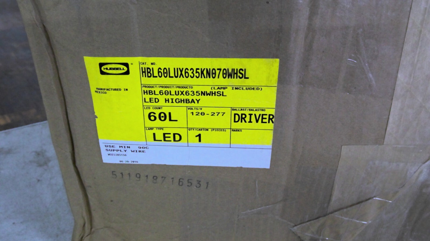HUBBELL 60L LED HIGHBAY LIGHT HBL60LUX635KN070WHSL 120/277VOLT NIB