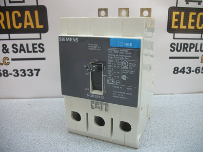 SIEMENS NGB CIRCUIT BREAKER NGB3B100 100AMP 600VOLT 3POLE NOB
