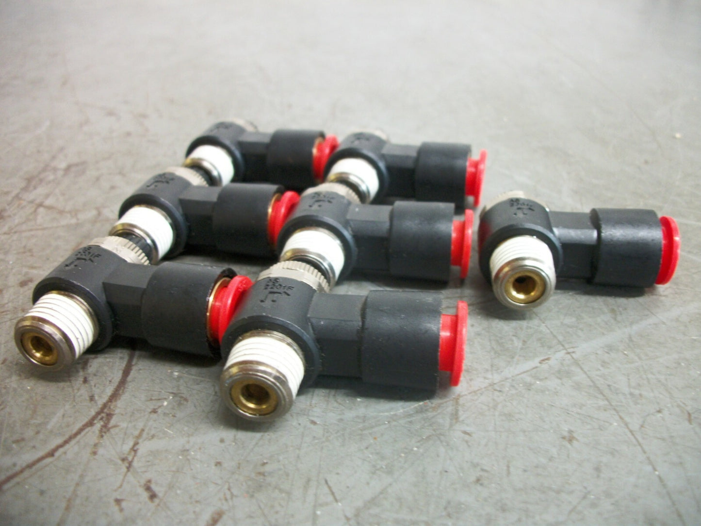 SMC LOT OF 7 3/8" PUSH TO CONNECT SPEED CONTROL VALVES AS2201F BLACK NOB