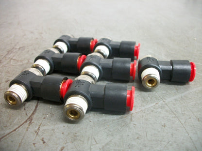 SMC LOT OF 7 3/8" PUSH TO CONNECT SPEED CONTROL VALVES AS2201F BLACK NOB