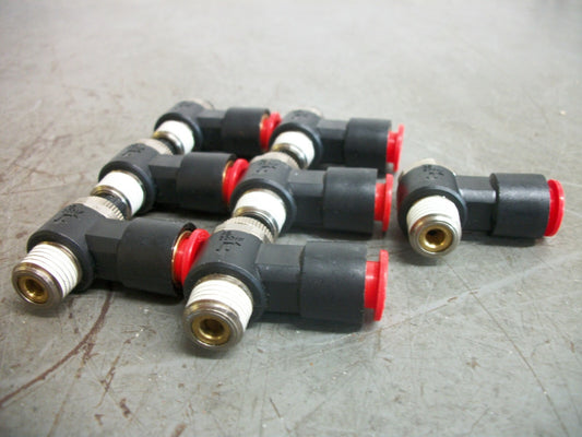 SMC LOT OF 7 3/8" PUSH TO CONNECT SPEED CONTROL VALVES AS2201F BLACK NOB