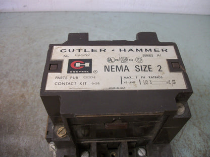 CUTLER-HAMMER SIZE 2 CONTACTOR C10DN2 45AMP 120VCOIL 1PH 2POLE 7.5HP