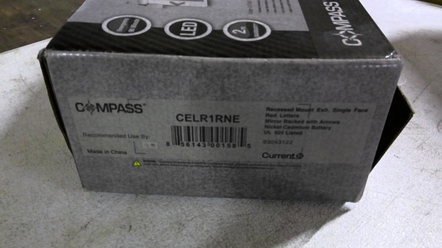 COMPASS CELR SERIES RECESSED MOUNT SINGLE FACE RED LETER EXIT SIGN CELR1RNE NIB