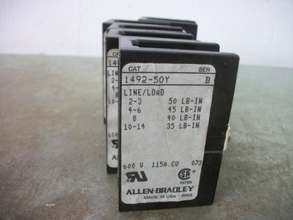 ALLEN-BRADLEY LOT OF 9 TERMINAL BLOCKS 1492-50Y 115AMP 600VOLT 1POLE