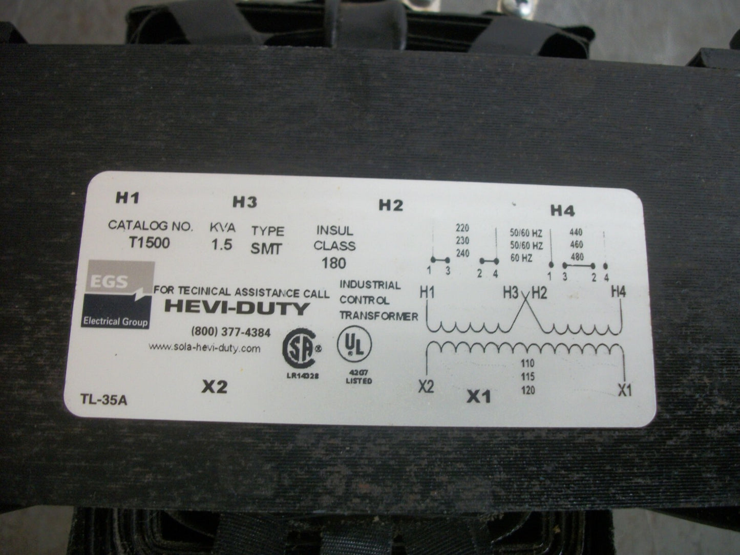 EGS HEVI-DUTY 1.5KVA 1PH TRANSFORMER T1500 HV 220X480 LV 110/120