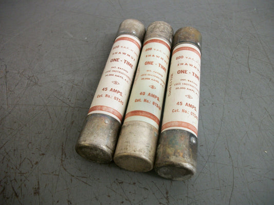 GOULD SHAWMUT LOT OF 3 ONE-TIME FUSES OTS45 OTS40 45AMP 40AMP 600VOLT NOB
