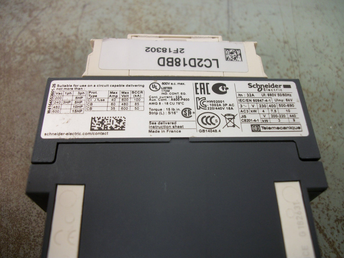 TELEMECANIQUE CONTACTOR LC1D18BD 24VCOIL 3PH 600V 15HP