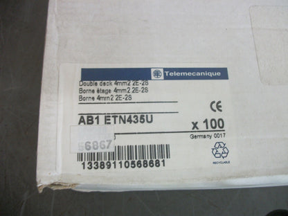 TELEMECANIQUE BOX OF 100 4mm2 2E-2S DOUBLE DECK TERMINAL BLOCKS AB1ETN435U NIB