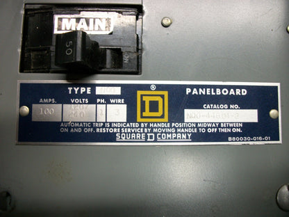 SQUARE D NQO LOAD CENTER PANELBOARD NQO446042 100AMP 120/240VOLT 1PH 3W 50A MAIN