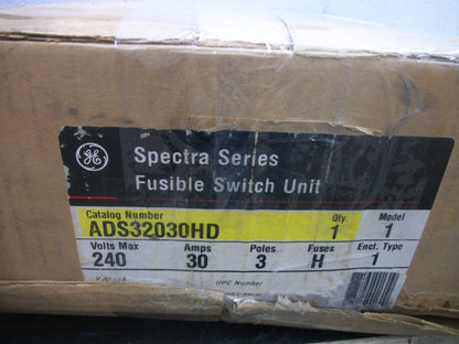 GE SPECTRA FUSIBLE BRANCH SWITCH ADS32030HD 30AMP 240VOLT 3POLE NIB