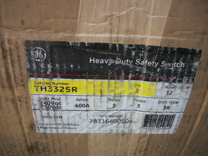 GE DISCONNECT TYPE 3R TH3325R 400AMP 240VOLT 3POLE FUSIBLE NIB