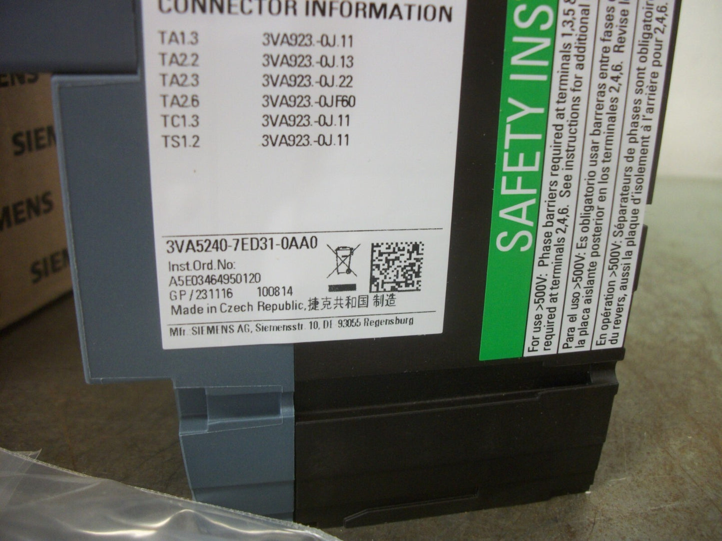 SIEMENS 3VA5 CIRCUIT BREAKER 3VA5240-7ED31-0AA0 40AMP 600VOLT 3POLE NIB