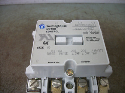 WESTINGHOUSE SIZE 00 MOTOR STARTER A200MACADXZ1 120VCOIL 3PH 600V 2HP 4POLE NOB