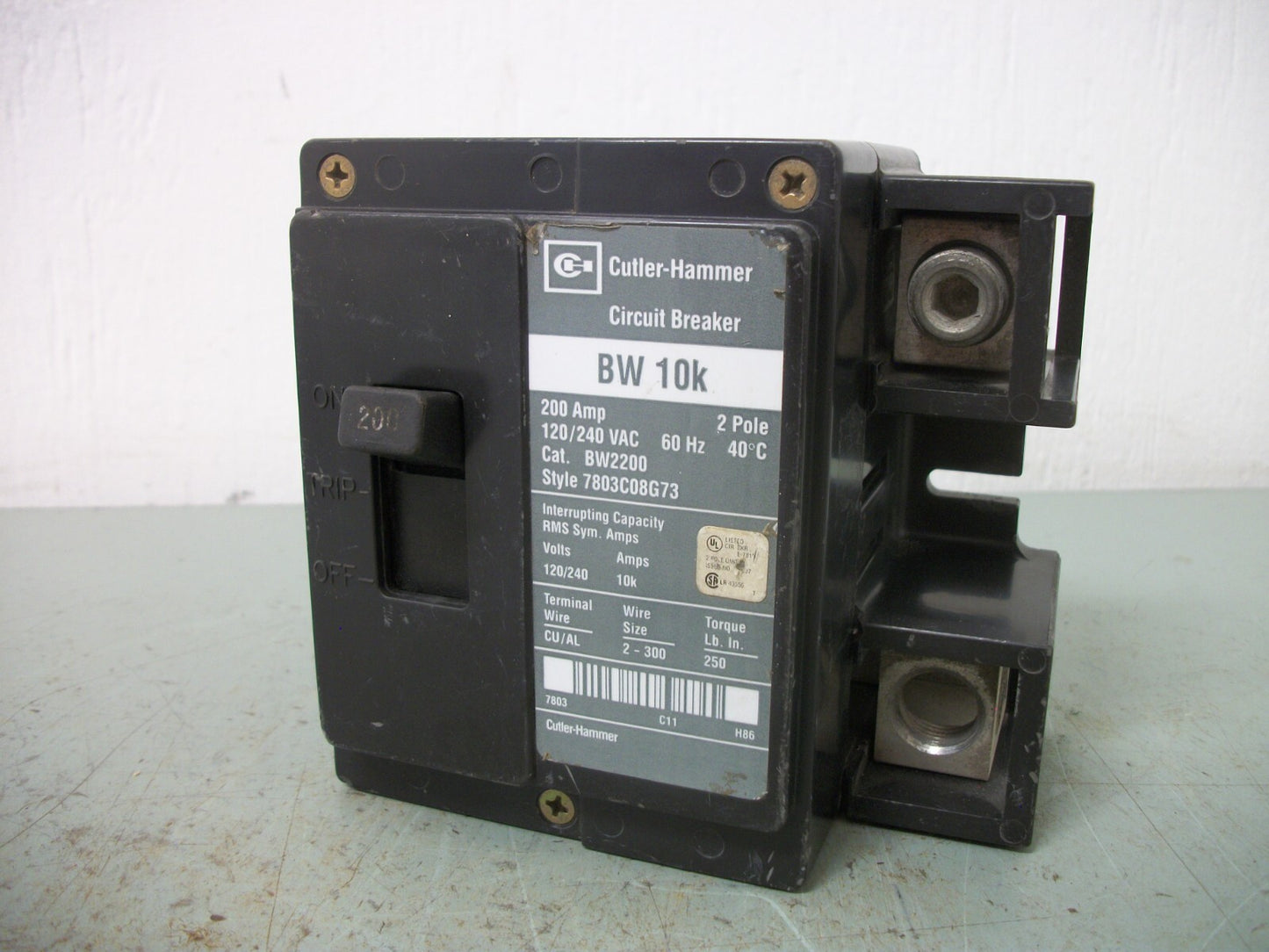 CUTLER-HAMMER BW CIRCUIT BREAKER BW2200 200AMP 240VOLT 2POLE