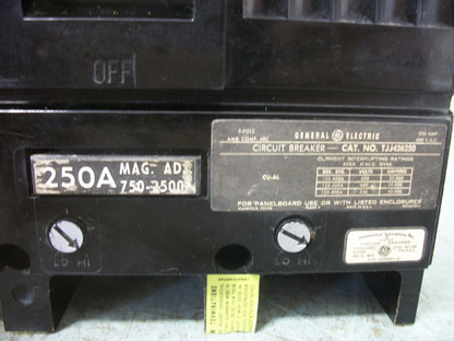 GE TJJ CIRCUIT BREAKER TJJ436250 250AMP 600VOLT 3POLE BLACK