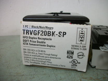COOPER BLACK GFCI DUPLEX RECEPTACLE TRVGF20BK-SP 20AMP 125VOLT 2P 3W+G NIB