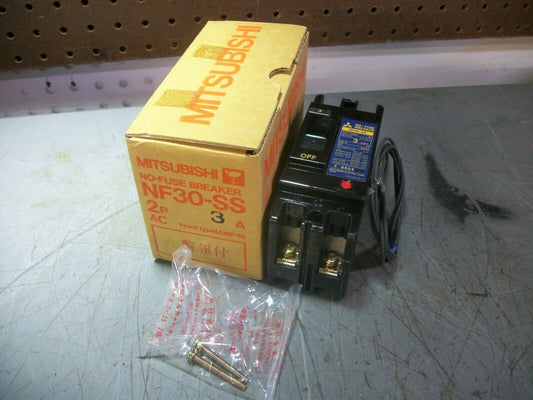MITSUBISHI NO-FUSE CIRCUIT BREAKER NF30-SS 3AMP 600VOLT 2POLE W/ALARM SWITCH NIB