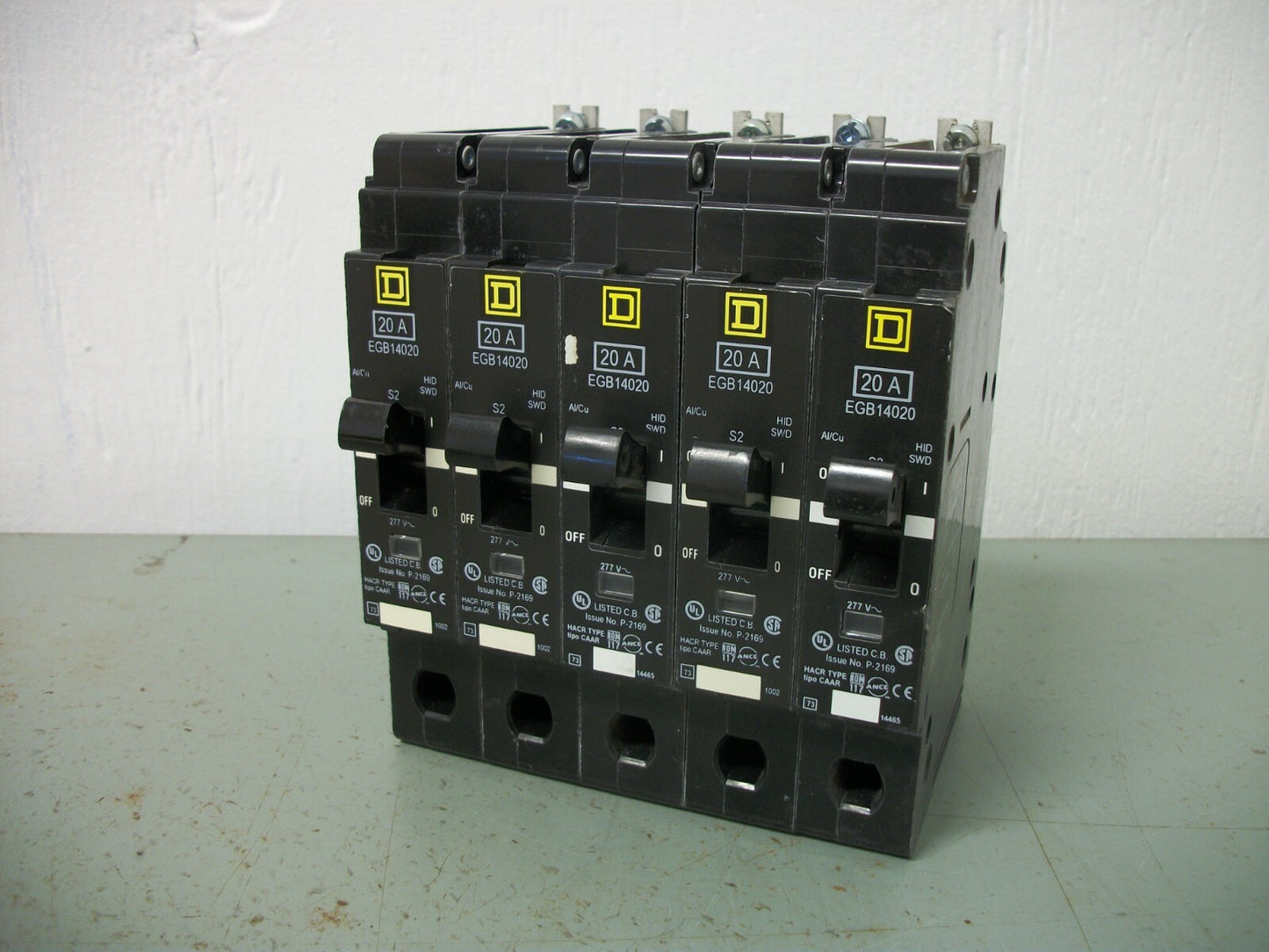 SQUARE D LOT OF 5 EGB CIRCUIT BREAKERS EGB14020 20AMP 277VOLT 1POLE