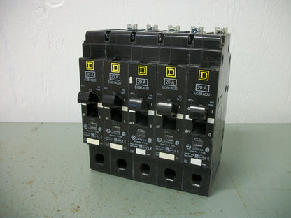 SQUARE D LOT OF 5 EGB CIRCUIT BREAKERS EGB14020 20AMP 277VOLT 1POLE