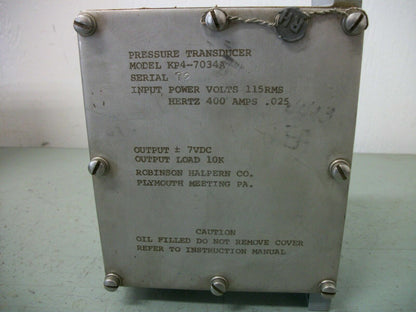 ROBINSON HALPERN PRESSURE TRANSDUCER KP4-7034A 115VOLT .025AMP 7VDC 10K
