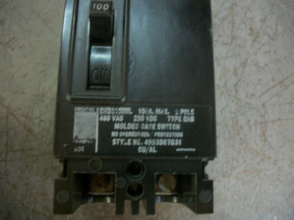 WESTINGHOUSE EHB CIRCUIT BREAKER EHB2100NL 100AMP 480VOLT 2POLE