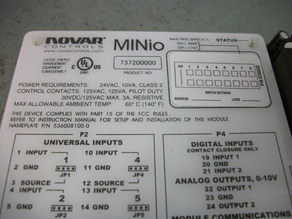 NOVAR CONTROLS MINIO I/O CONTROL BOARD 737200000