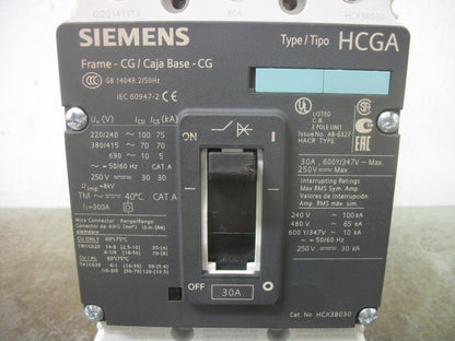 SIEMENS HCGA CIRCUIT BREAKER HCX3B030 30AMP 480VOLT 3POLE