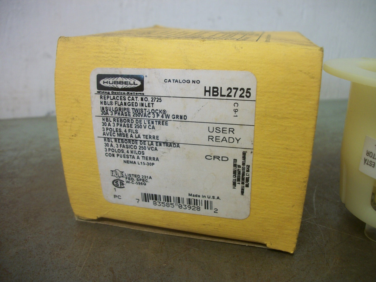 HUBBELL TWIST-LOCK FLANGED INLET HBL2725 30AMP 250VOLT 3P 4W GRND NIB