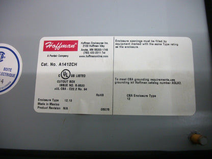 HOFFMAN 14 X 12 X 6 JIC BOX ENCLOSURE TYPE 12,13 A1412CH
