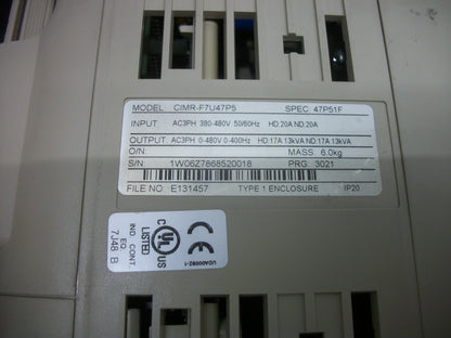 YASKAWA VARISPEED F7 VARIABLE FREQUENCY DRIVE CIMR-F7U47P5 480VOLT 3PH 17AMP