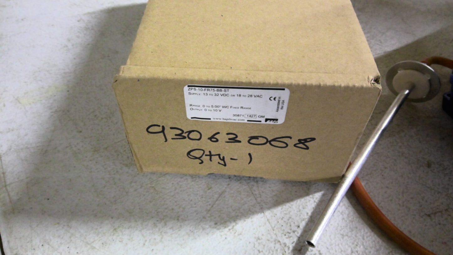 BAPI FIXED RANGE DIFFERENTIAL PRESSURE TRANSMITTER ZPS-10-FR75-BB-ST NIB