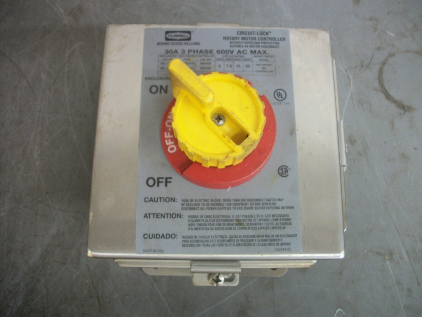 HUBBELL SS CIRCUIT-LOCK ROTARY MOTOR CONTROLLER HBL1 30AMP 600VOLT 3PH 20HP